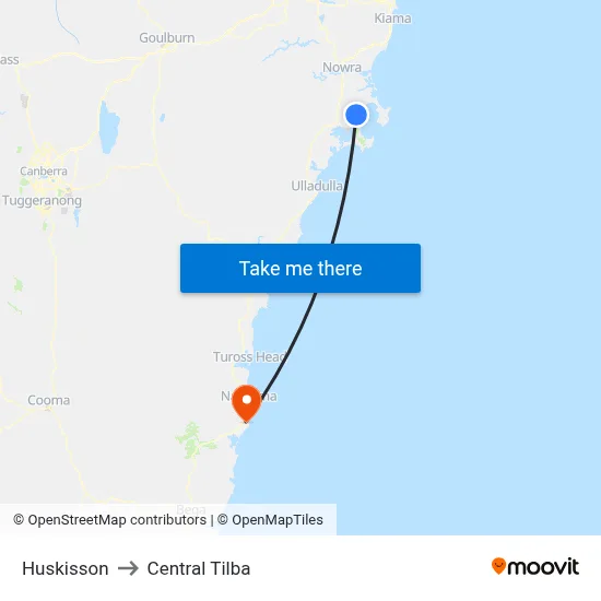 Huskisson to Central Tilba map