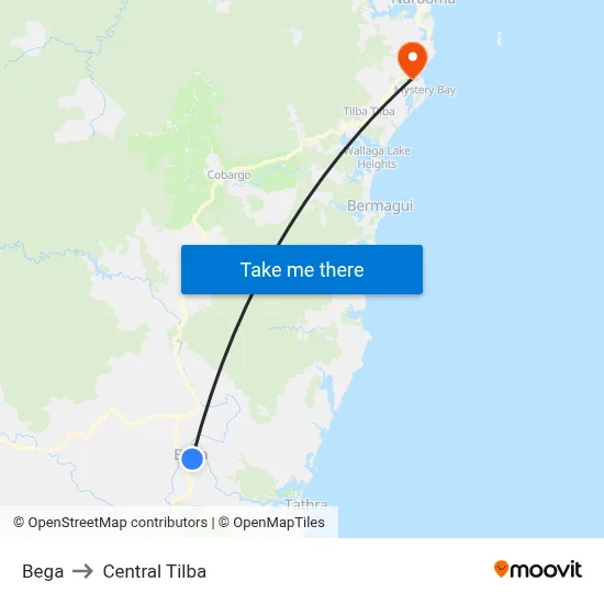 Bega to Central Tilba map