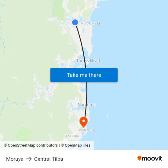 Moruya to Central Tilba map