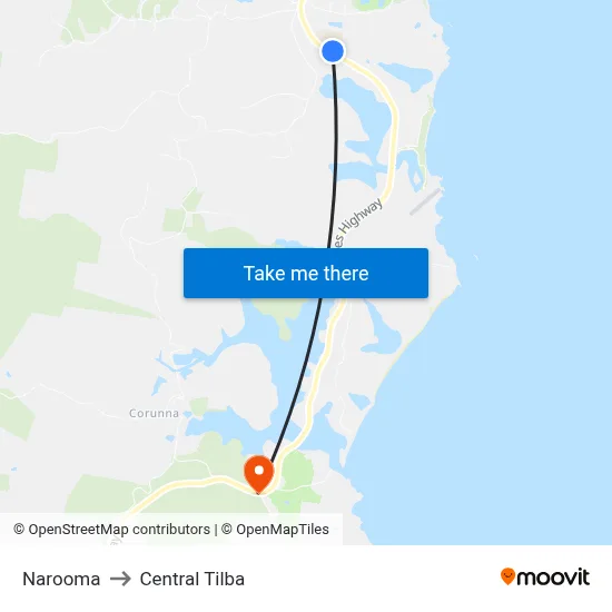 Narooma to Central Tilba map