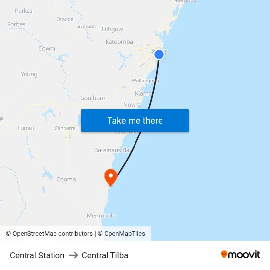 Central Station to Central Tilba map