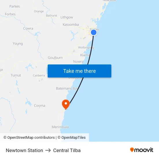 Newtown Station to Central Tilba map