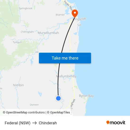 Federal (NSW) to Chinderah map
