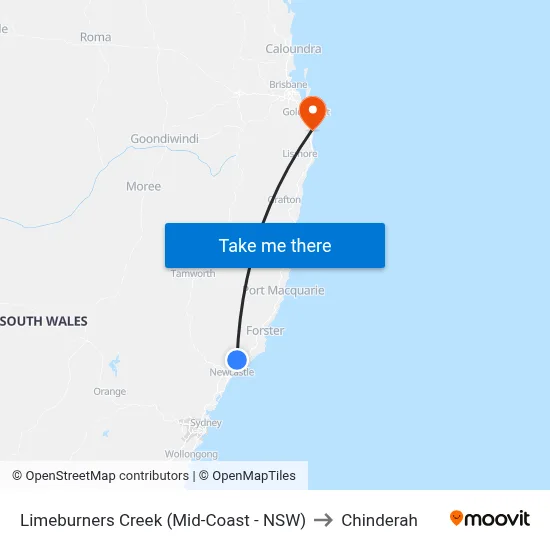 Limeburners Creek (Mid-Coast - NSW) to Chinderah map
