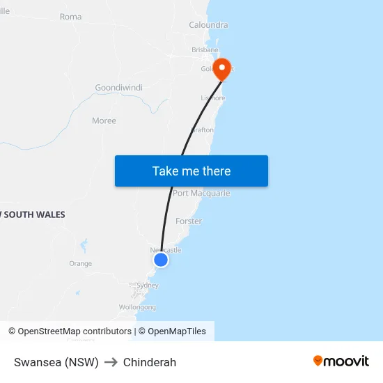 Swansea (NSW) to Chinderah map