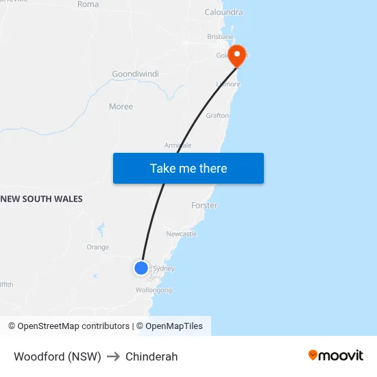 Woodford (NSW) to Chinderah map