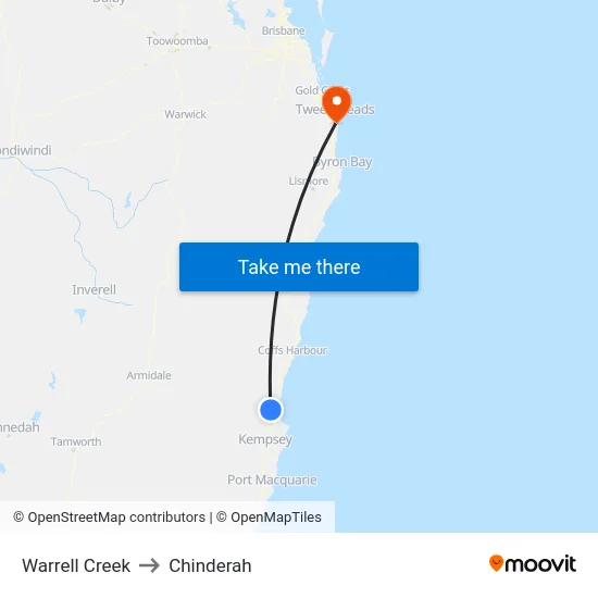 Warrell Creek to Chinderah map