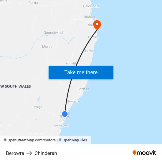 Berowra to Chinderah map