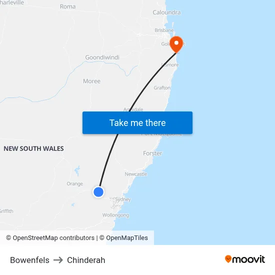 Bowenfels to Chinderah map