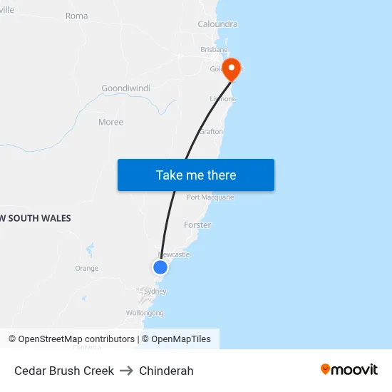Cedar Brush Creek to Chinderah map