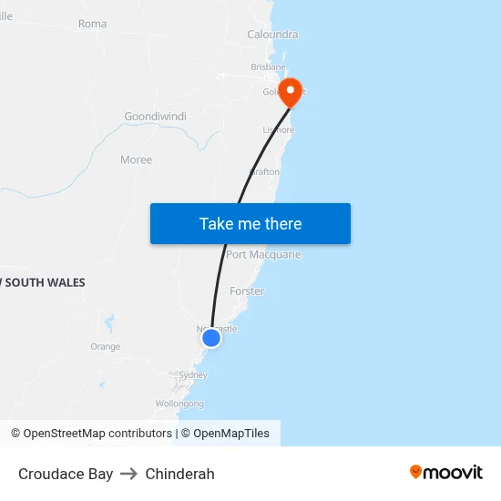 Croudace Bay to Chinderah map