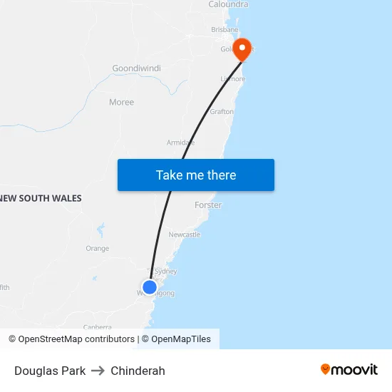 Douglas Park to Chinderah map
