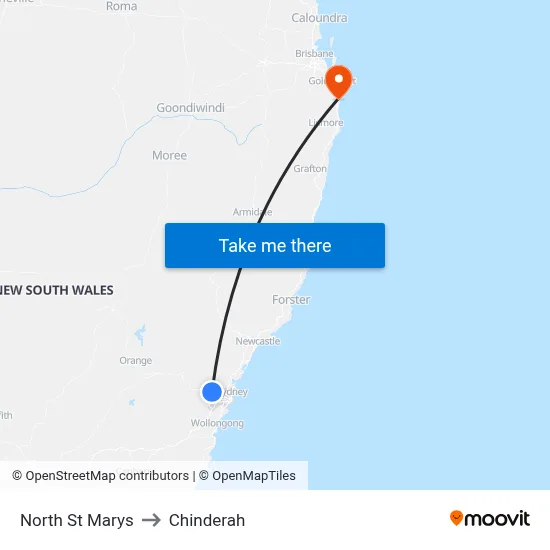 North St Marys to Chinderah map