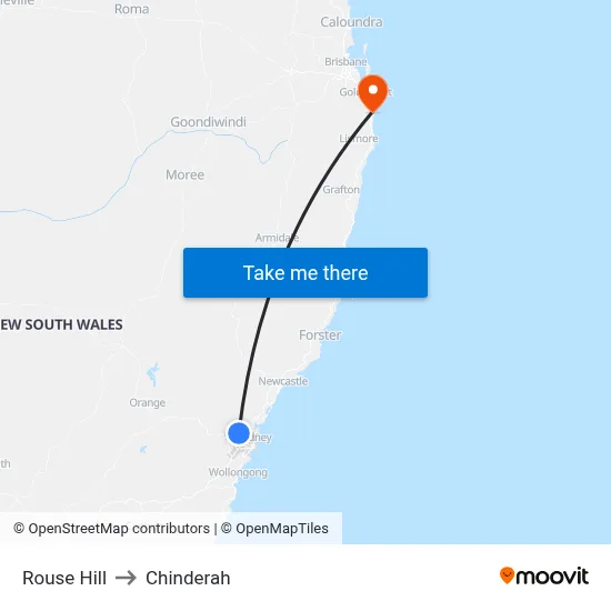 Rouse Hill to Chinderah map