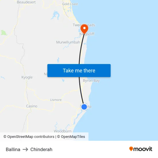 Ballina to Chinderah map