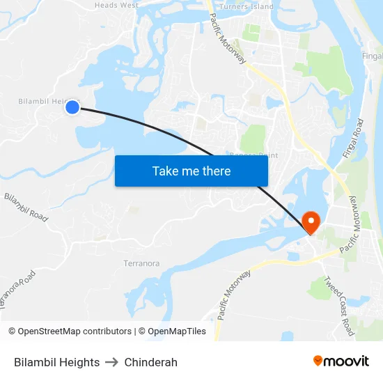 Bilambil Heights to Chinderah map