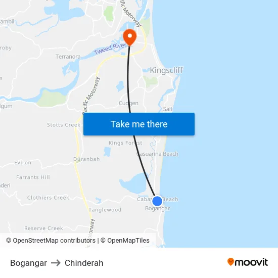 Bogangar to Chinderah map