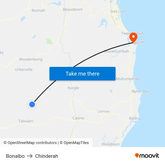 Bonalbo to Chinderah map