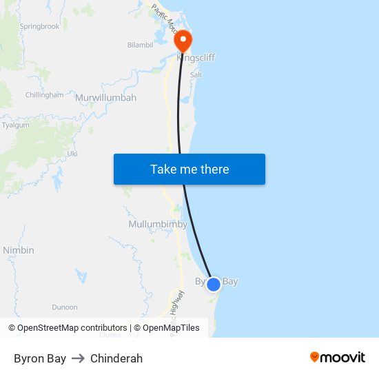 Byron Bay to Chinderah map