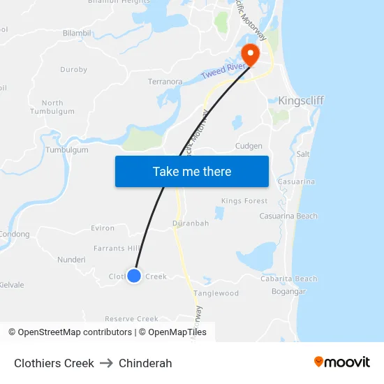 Clothiers Creek to Chinderah map