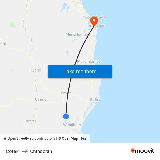 Coraki to Chinderah map