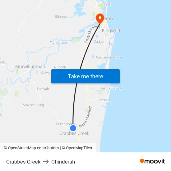 Crabbes Creek to Chinderah map