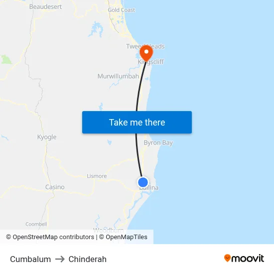 Cumbalum to Chinderah map