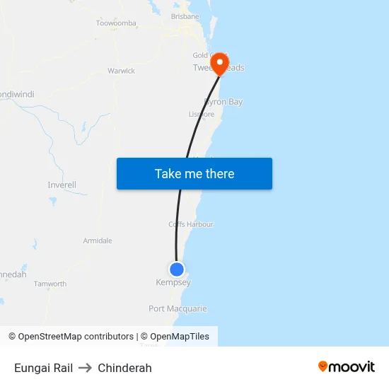 Eungai Rail to Chinderah map