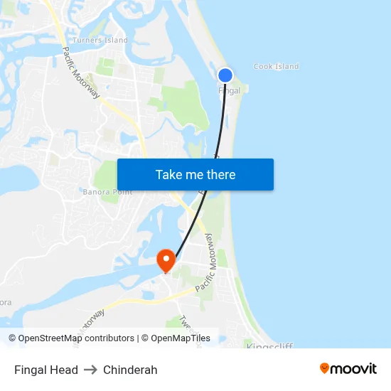 Fingal Head to Chinderah map