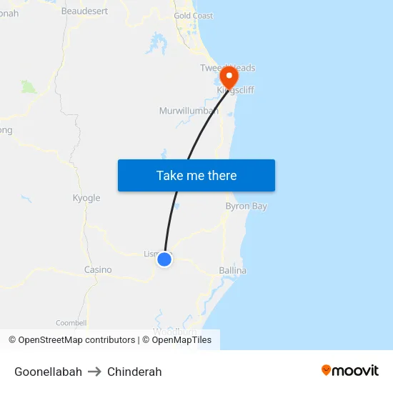 Goonellabah to Chinderah map