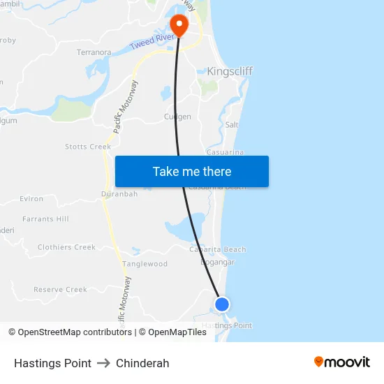 Hastings Point to Chinderah map