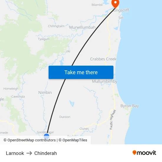 Larnook to Chinderah map