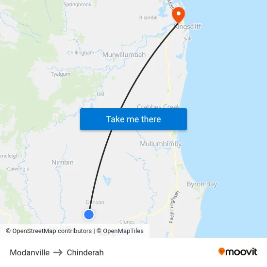 Modanville to Chinderah map