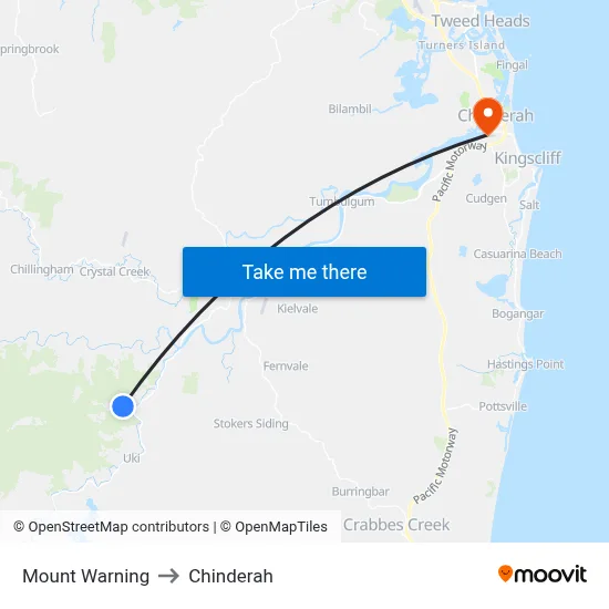 Mount Warning to Chinderah map