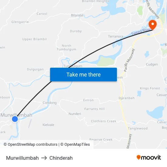 Murwillumbah to Chinderah map