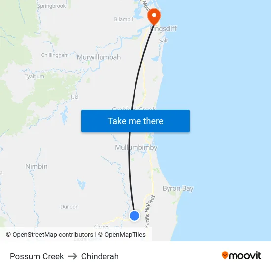 Possum Creek to Chinderah map