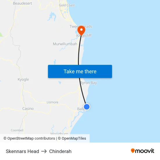 Skennars Head to Chinderah map