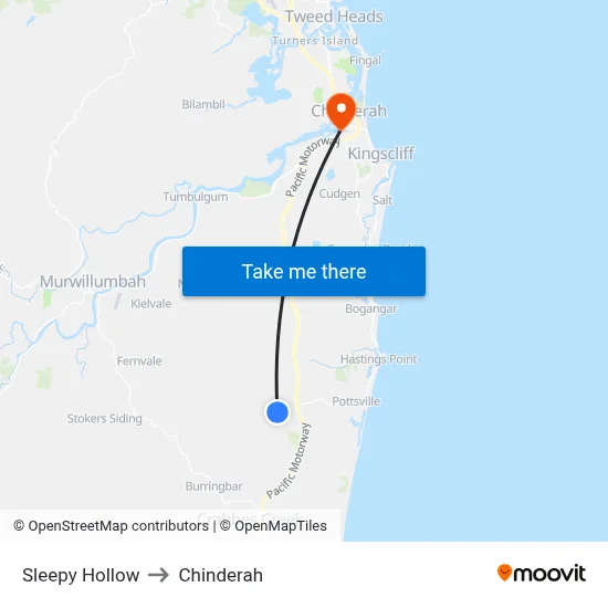 Sleepy Hollow to Chinderah map