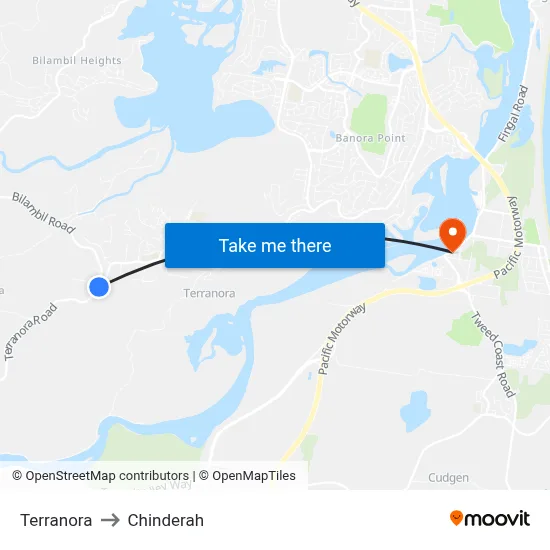 Terranora to Chinderah map