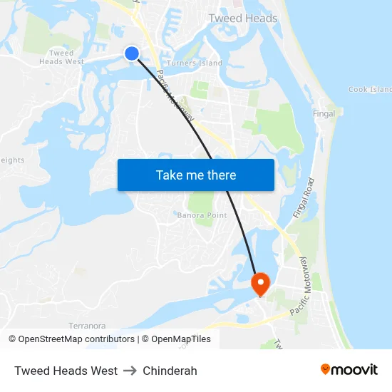 Tweed Heads West to Chinderah map