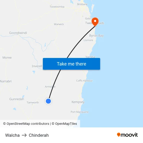 Walcha to Chinderah map