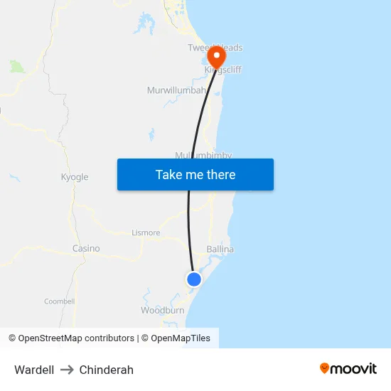Wardell to Chinderah map