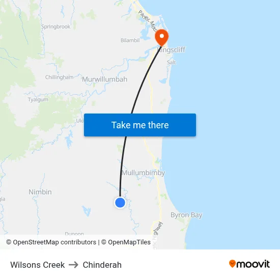 Wilsons Creek to Chinderah map