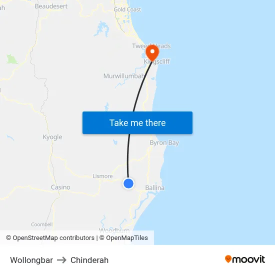 Wollongbar to Chinderah map