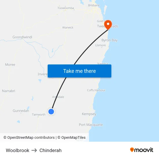 Woolbrook to Chinderah map