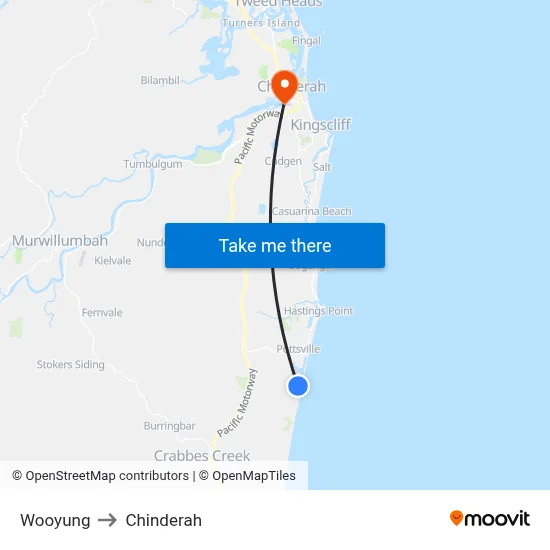 Wooyung to Chinderah map
