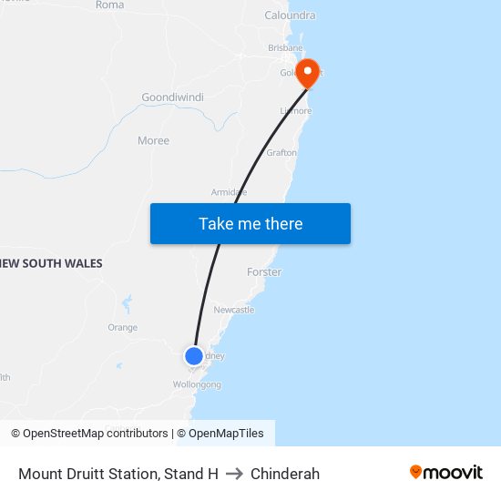 Mount Druitt Station, Stand H to Chinderah map