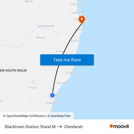 Blacktown Station, Stand M to Chinderah map