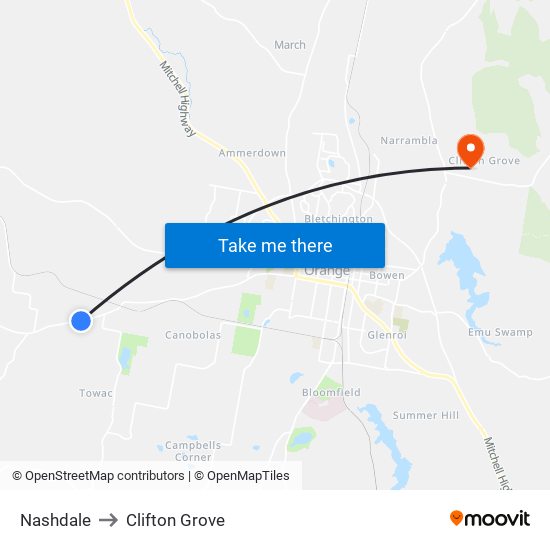 Nashdale to Clifton Grove map