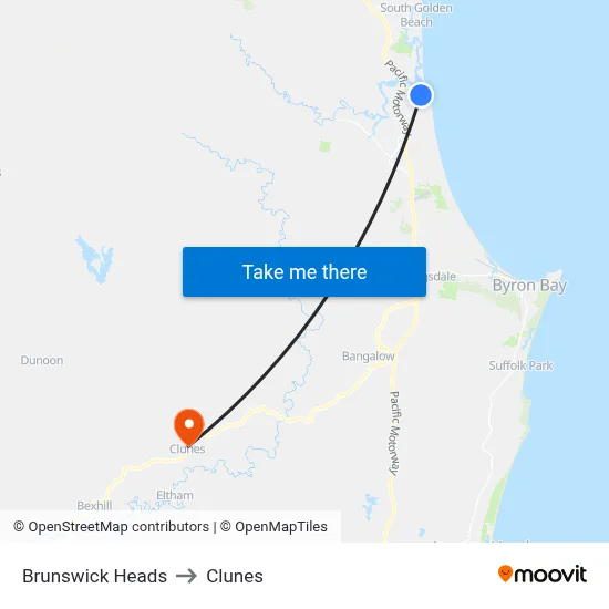 Brunswick Heads to Clunes map